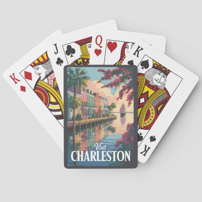 Charleston South Carolina Waterfront Illustration Casinokort (Baksidan)
