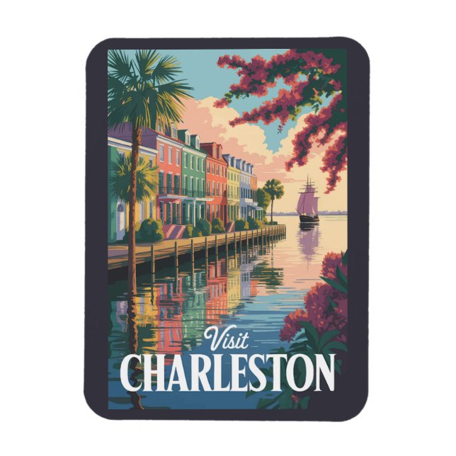 Charleston South Carolina Waterfront Illustration Magnet (Vertikal)