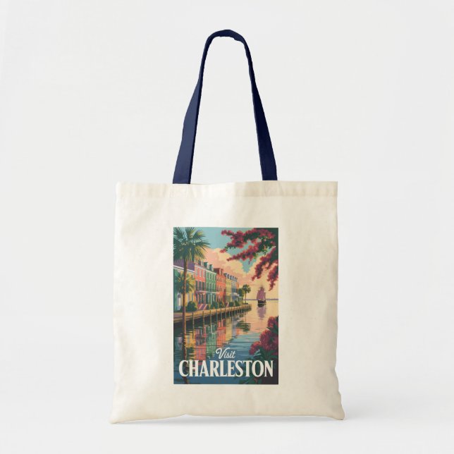 Charleston South Carolina Waterfront Illustration Tygkasse (Framsidan)