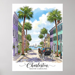 Charleston Southern Carolina-hästdragen transport Poster