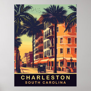 Charleston, Stadsgator, SC, Vintage Resa Poster