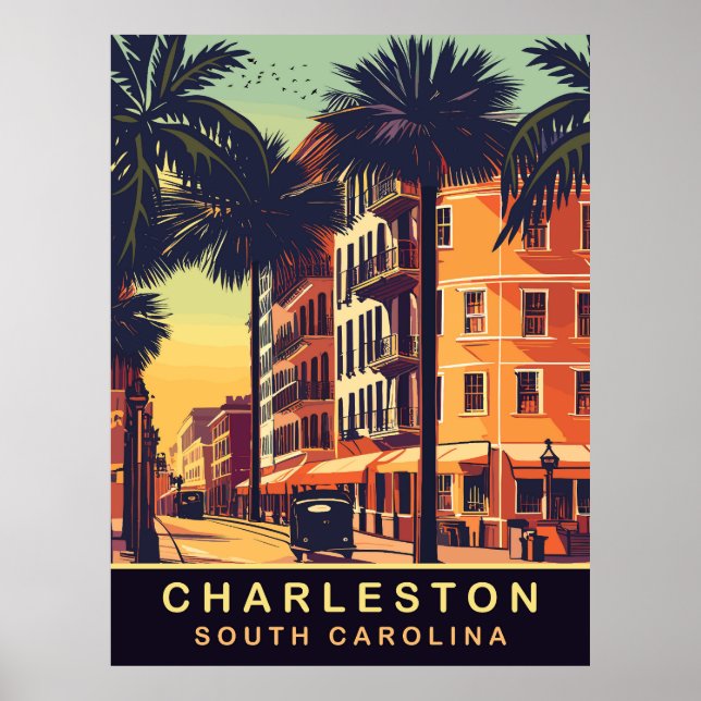 Charleston, Stadsgator, SC, Vintage Resa  Poster (Framsidan)