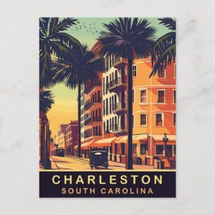 Charleston, Stadsgator, SC, Vintage Resor Vykort