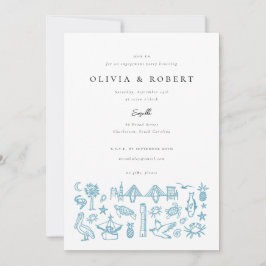 Charleston Toile Gräns i Blue Förlovningsfest Inbjudningar