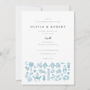 Charleston Toile Gräns i Blue Förlovningsfest Inbjudningar