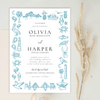 Charleston Toile Gräns i Blue Wedding bjudande