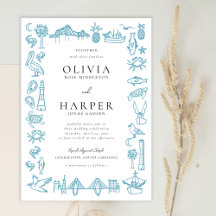 Charleston Toile Gräns i Blue Wedding bjudande
