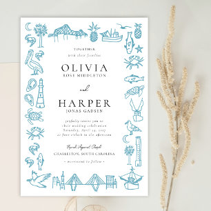 Charleston Toile Gräns i Blue Wedding bjudande Inbjudningar