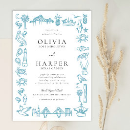 Charleston Toile Gräns i Blue Wedding bjudande Inbjudningar