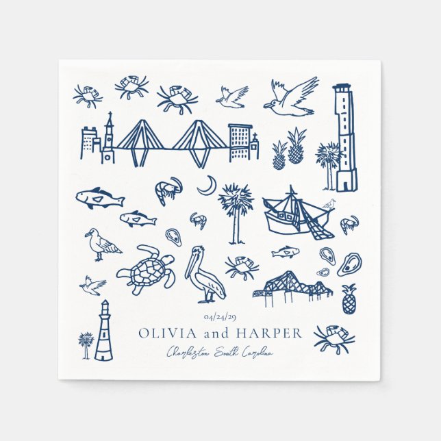 Charleston Toile i Navy Blue Napkin Pappersservett (Framsidan)