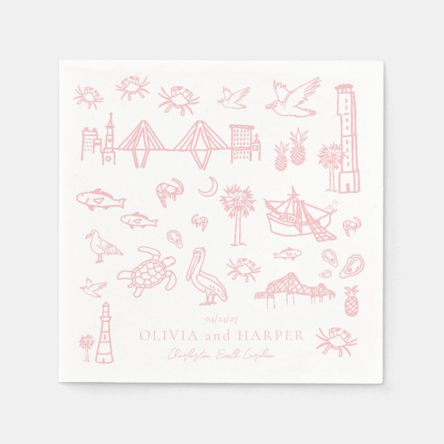 Charleston Toile i Rosa Napkin Pappersservett (Framsidan)