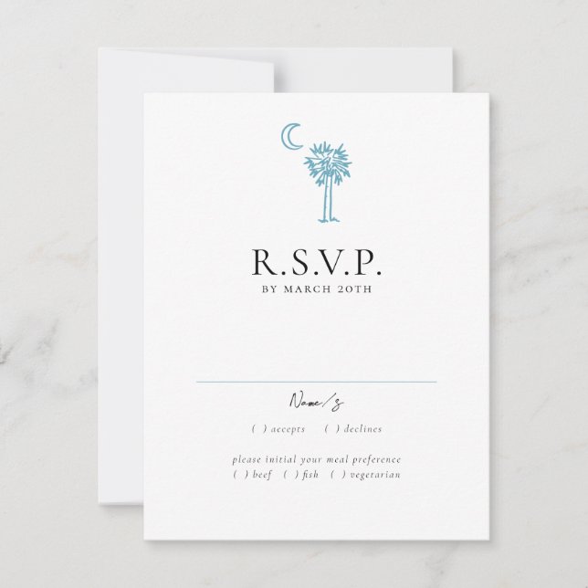 Charleston Toile in Blue Bröllop Responcard OSA Kort (Framsida)