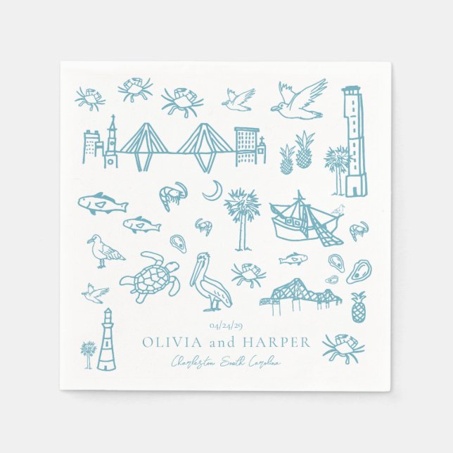 Charleston Toile in Blue Napkin Pappersservett (Framsidan)