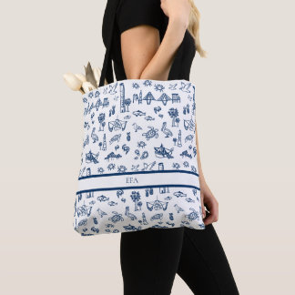 Charleston Toile in Navy Tote Bag Tygkasse