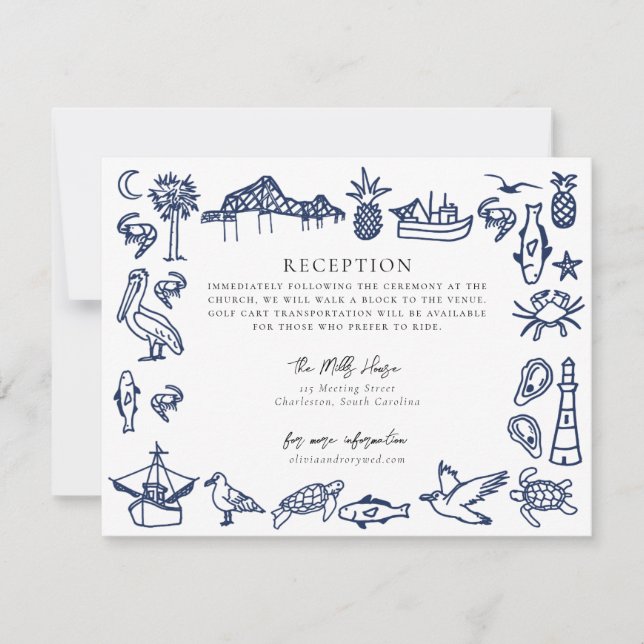 Charleston Toile Navy Blue Information Card Anteckningskort (Framsida)