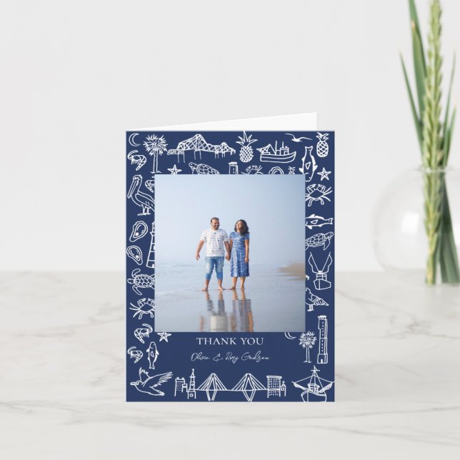 Charleston Toile Navy Blue Tack Photo Card (Framsida)
