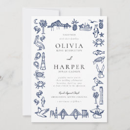 Charleston Toile Navy Blue Wedding bjudande Inbjudningar