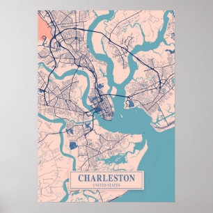 Charleston - United Stater Breezy City Karta Poster