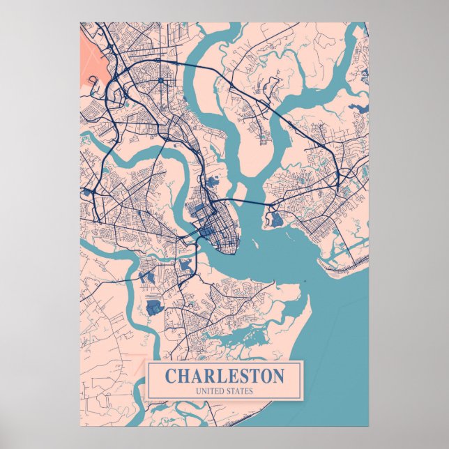 Charleston - United Stater Breezy City Karta Poster (Framsidan)