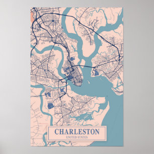 Charleston USA Breezy City Karta Resa Poster