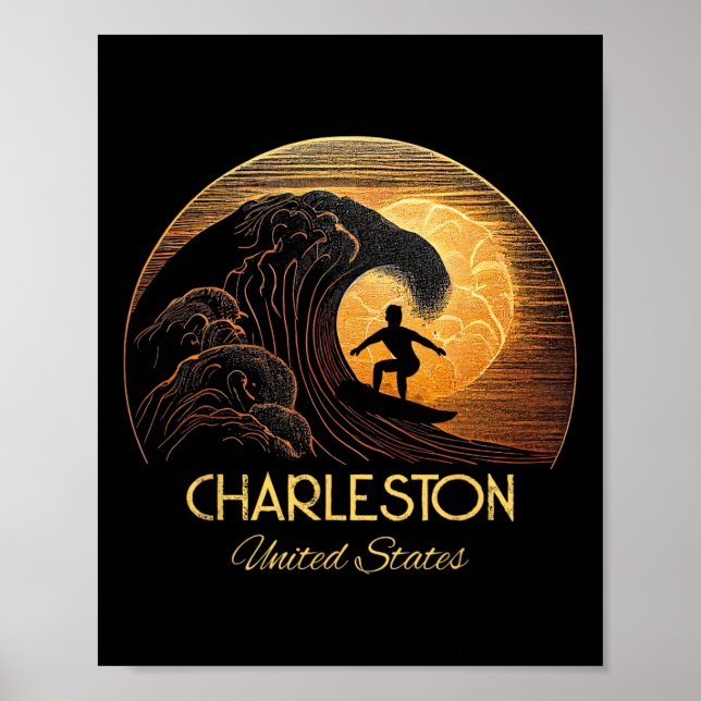Charleston USA Surfing Surfbräda  Poster (Framsidan)