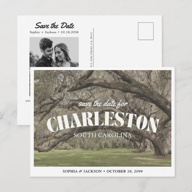 Charleston Wedding Save the Date Retro Vykort (Fram/baksida)