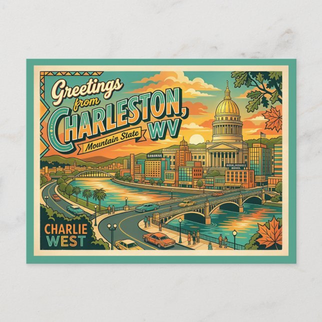Charleston WV Charlie West Vintage vykort (Framsida)