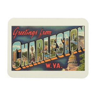 Charleston WV Large Brev Hälsning Vintage Magnet