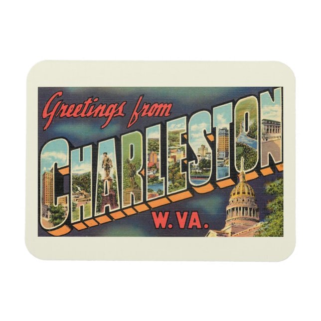 Charleston WV Large Brev Hälsning Vintage Magnet (Horisontell)