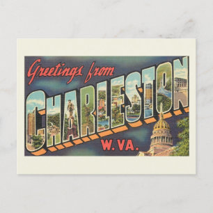 Charleston WV Large Brev Hälsning Vintage Vykort
