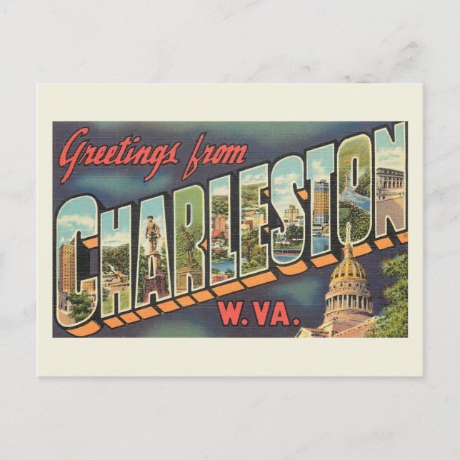 Charleston WV Large Brev Hälsning Vintage Vykort (Framsida)