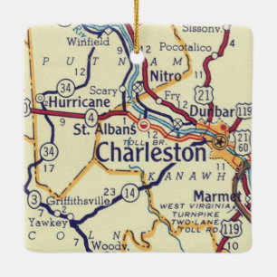 Charleston WV Vintage Karta Julgransprydnad Keramik