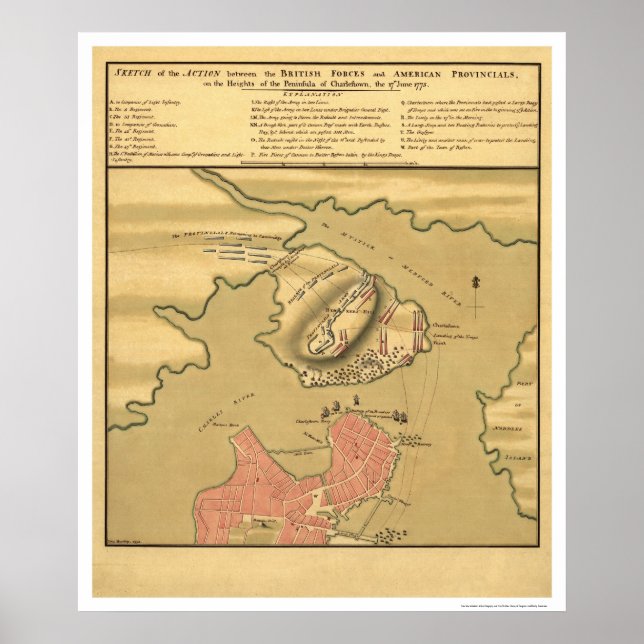 Charlestown Battle Karta - 1775 Poster (Framsidan)
