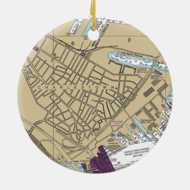 Charlestown Boston MORSA Chart Julgransprydnad Keramik (Baksidan)