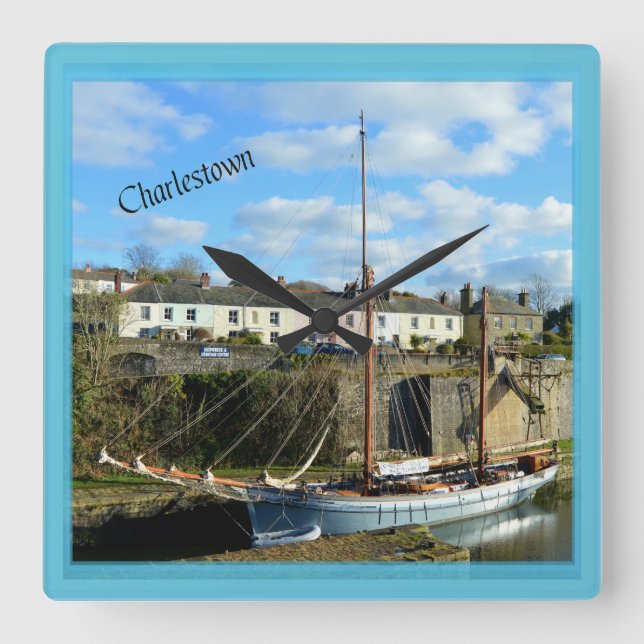 Charlestown Cornwall England Poldark Location Fyrkantig Klocka (Framsida)