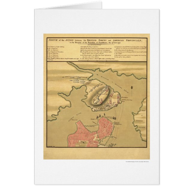 Charlestown stridkarta - 1775 hälsningskort (Framsidan)