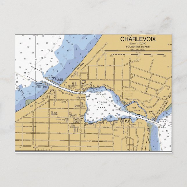 Charlevoix, MI-rundat Nautical Sjö vyvykort Vykort (Framsida)