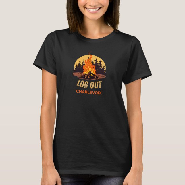 Charlevoix Michigan Lägger eld på lägereld T Shirt (Framsida)