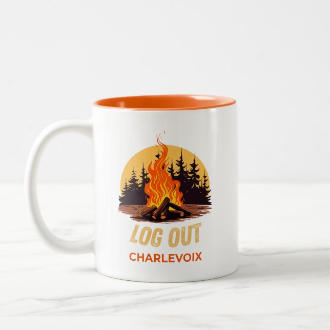Charlevoix Michigan Lägger eld Två-Tonad Mugg (Vänster)