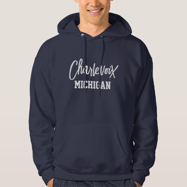 Charlevoix Michigan Prated Hoodie (Framsida)