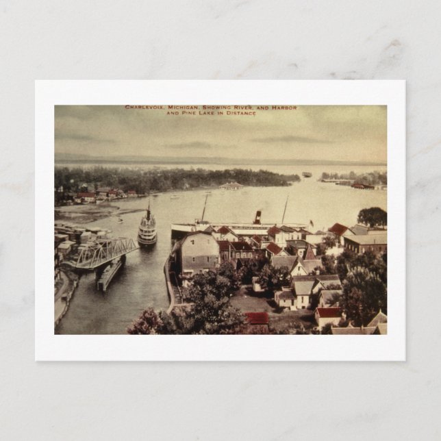 Charlevoix, Michigan, Showing River och Harbour Vykort (Framsida)