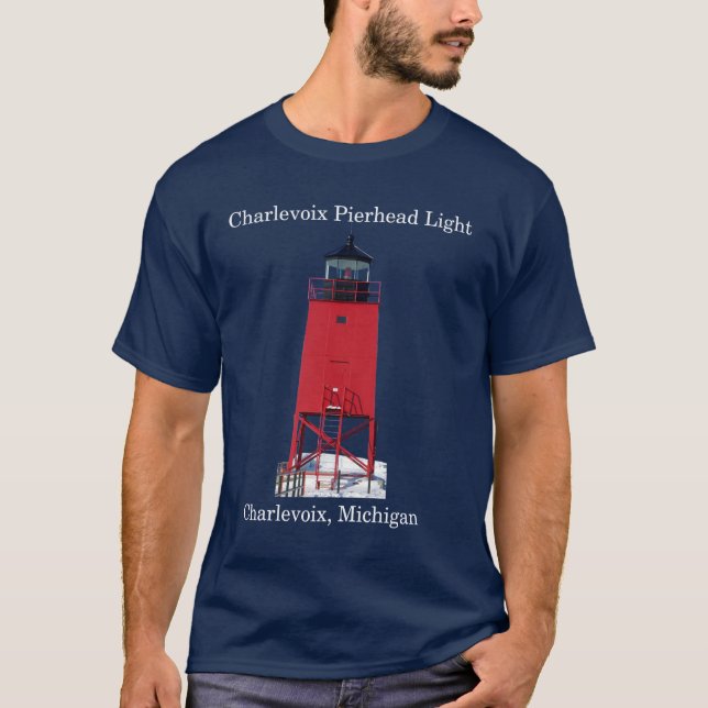 Charlevoix Pierhead Light mörk shirt T (Framsida)