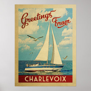 Charlevoix segelbåtvintage resor Michigan Poster