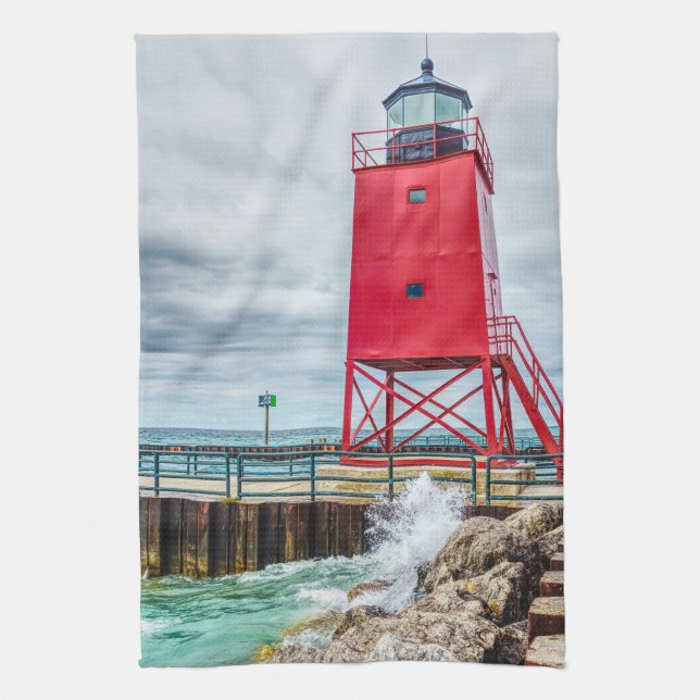 Charlevoix South Pierhead Lighthouse Kökshandduk (Vertikal)