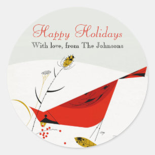 Charley Harper Kardinal Juli Helgdag Winter Runt Klistermärke