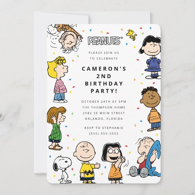 Charlie Brown och Gang Confetti Birthday Inbjudningar (Framsida)