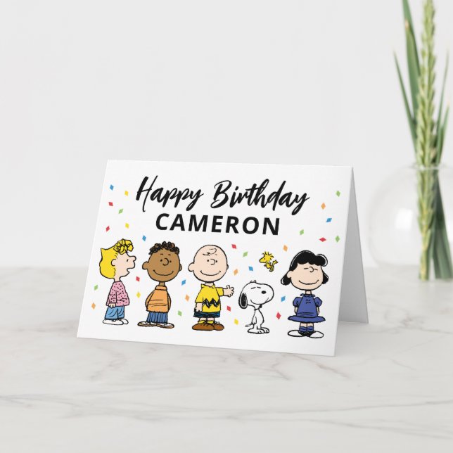 Charlie Brown och Gang Confetti Birthday Kort (Framsida)