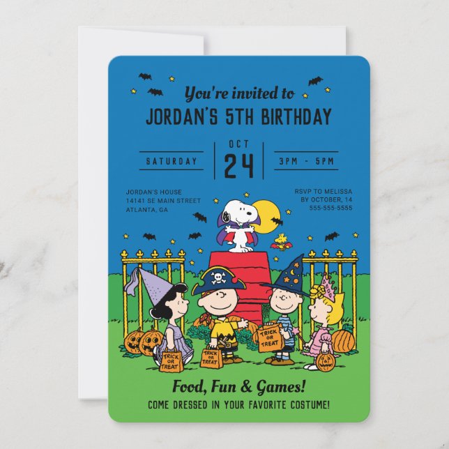 Charlie Brown och Gang Halloween Birthday Inbjudningar (Framsida)