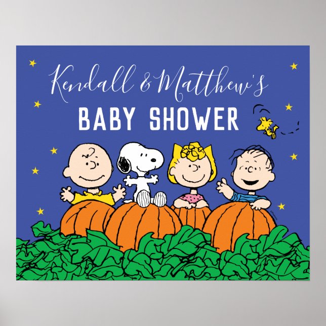 Charlie Brown och Gang Pumpkin Baby Shower Poster (Framsidan)