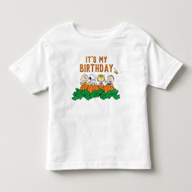 Charlie Brown och Gang Pumpkin Birthday T Shirt (Framsida)